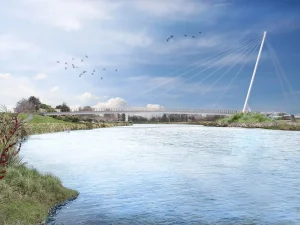 Longford Cable Bridge from across the water