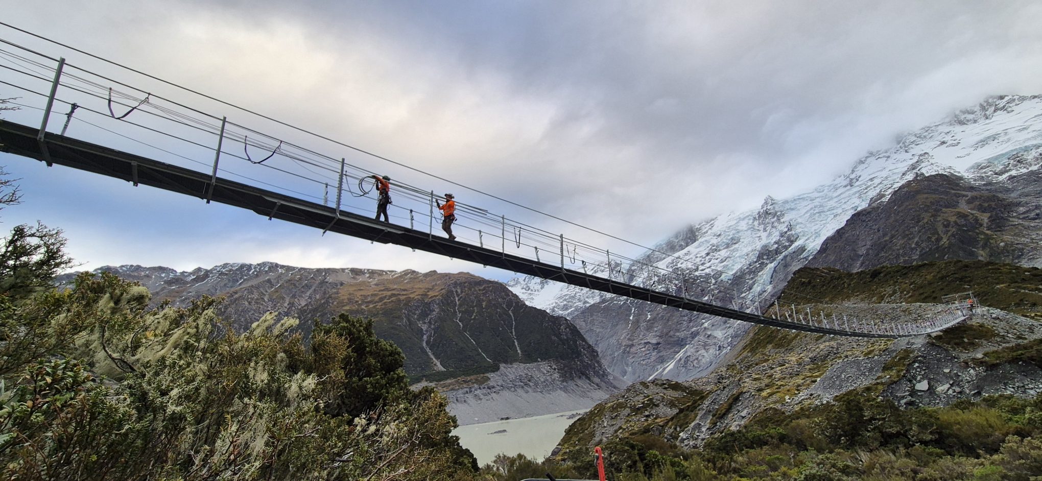 NZ's longest span footbridge in Aoraki Mount Cook Hooker Valley. 189m span.